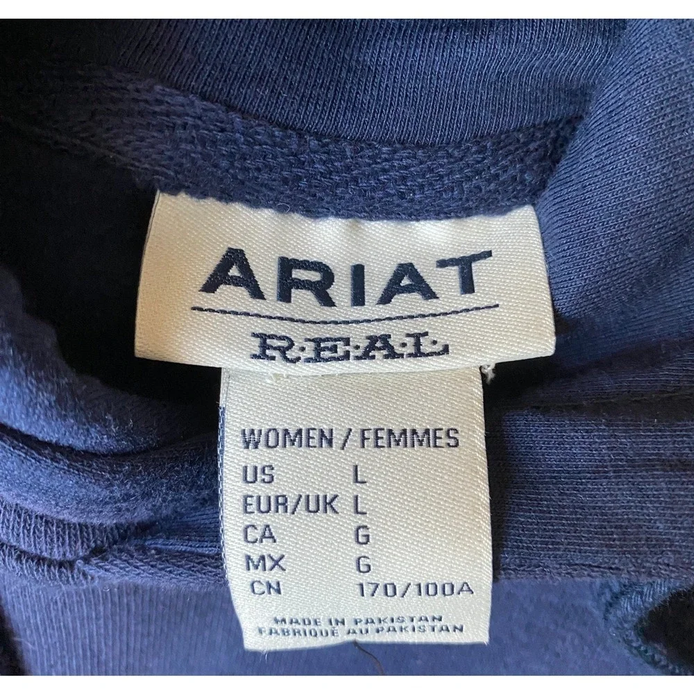 Ariat Real Navy Blue Hoodie Sweatshirt Women Size L Shield Graphic Logo NWT Gift - Picture 7 of 10